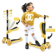 Hurtle Fitness HURFS49Y - ScootKid 3-Wheel Kids Scooter - Child & Toddler Toy Scooter with Built-in LED Wheel Lights, Fold-Out Comfort Seat (Ages 1+) Yellow