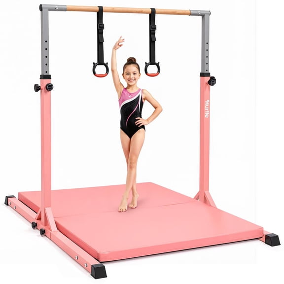 Hurtle Gymnastics Bar for Kids, 12-Level Adjustable Height Pull Up Bar with Non-Slip Base, Sturdy Steel Home Gymnastics Training Equipment, 220 lb Capacity