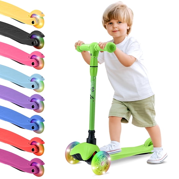 Hurtle Mini Kickboard Scooter for Kids - Height Adjustable 25''-28'', Lightweight 3-Wheels with LED Light-up, Anti-Slip,Indoor/Outdoor Fun, Micro-Scooter for Ages 2-5