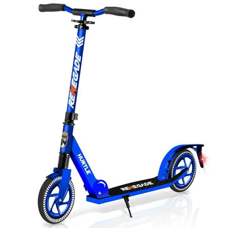 Hurtle Renegade Lightweight Foldable Teen and Adult Commuter Kick Scooter, Blue