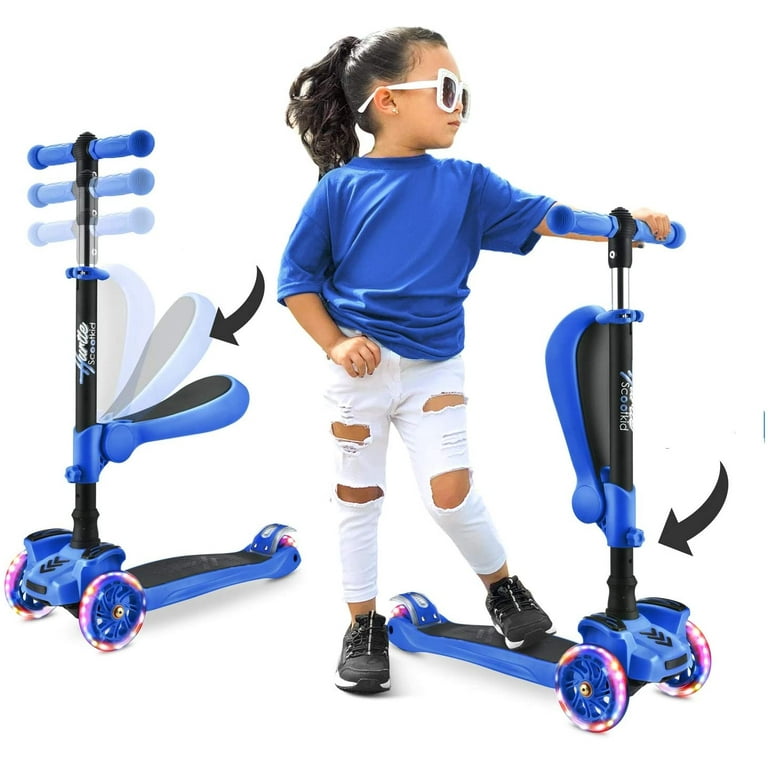 Hurtle ScootKid 3 Wheel Toddler Ride On Toy Scooter with LED