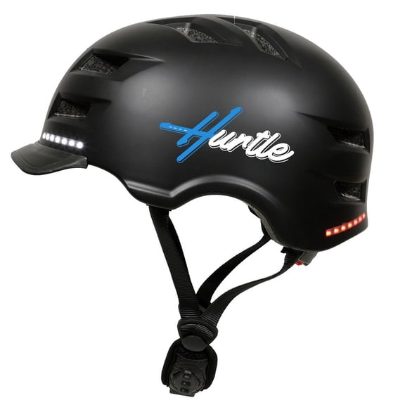 Hurtle Smart Skate Helmet - Rechargeable Helmet with Wireless Turn Signal and LED Warning Lights Includes Remote Control Medium Size (Black)