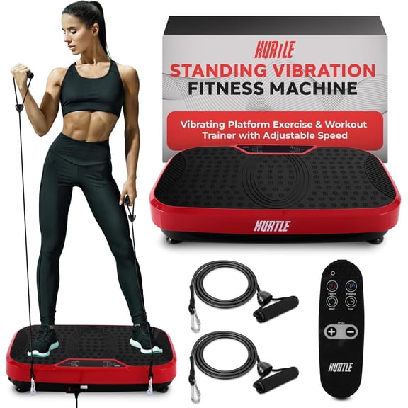 Hurtle Standing Vibration Fitness Machine - Vibrating Platform Exercise & Workout Trainer with Adjustable Speed (Red)