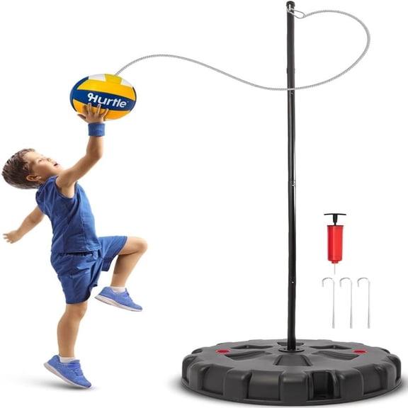 Hurtle Tetherball Ball and Rope Set – Portable Tether Ball Game with Adjustable 4–9 ft Steel Pole, Heavy-Duty Base, Tool-Free Setup for Kids & Adults