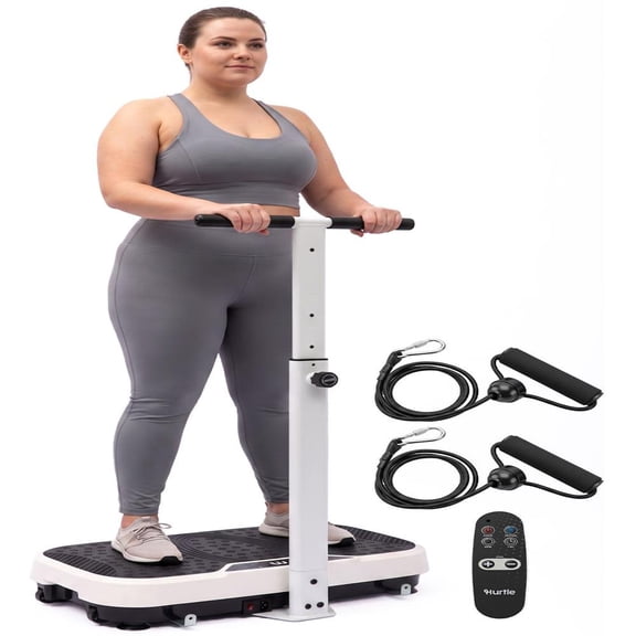 Hurtle Vibration Plate Exercise Machine – Portable Fitness Platform with Handles, 1-99 Speed Levels, 10 Preset Programs & Remote Control for Home Workouts (White)