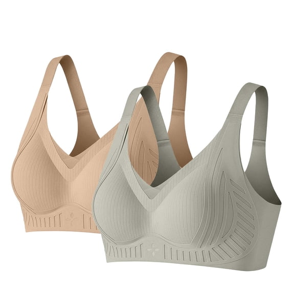 Hurxie 2 PC Deep V Push Up Bras for Women Seamless Wireless No Underwire Supportive Full Coverage Comfortable Everyday Bra Green ,XXL