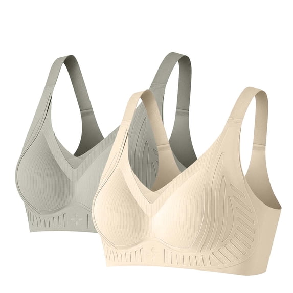 Hurxie 2 PC Deep V Push Up Bras for Women Seamless Wireless No Underwire Supportive Full Coverage Comfortable Everyday Bra White ,L