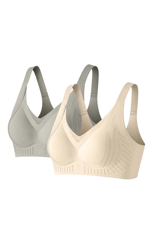 2 PC Deep V Push Up Bras for Women Seamless Wireless No Underwire Supportive Full Coverage Comfortable Everyday Bra White ,XXL