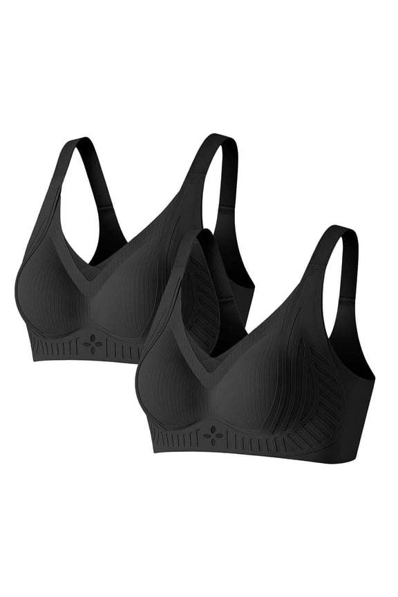 2 PC Women's Seamless Wireless Push Up Bras with Support and Lift No Underwire Full Coverage Sport Everyday Bra Black ,M