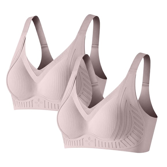 Hurxie 2 PC Women's Seamless Wireless Push Up Bras with Support and Lift No Underwire Full Coverage Sport Everyday Bra Purple ,M