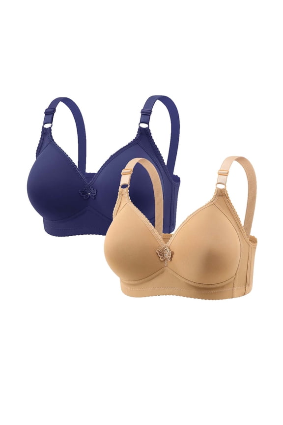 2 PC Womens Wireless Comfortable Bra Seamless Push Up Bras No Underwire Supportive Tshirt Everyday Bras Blue,L