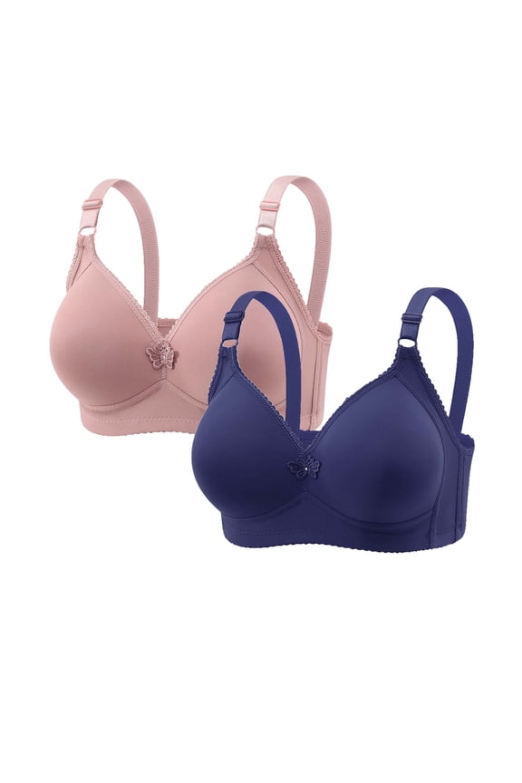 2 PC Womens Wireless Comfortable Bra Seamless Push Up Bras No Underwire Supportive Tshirt Everyday Bras Dark Blue,M