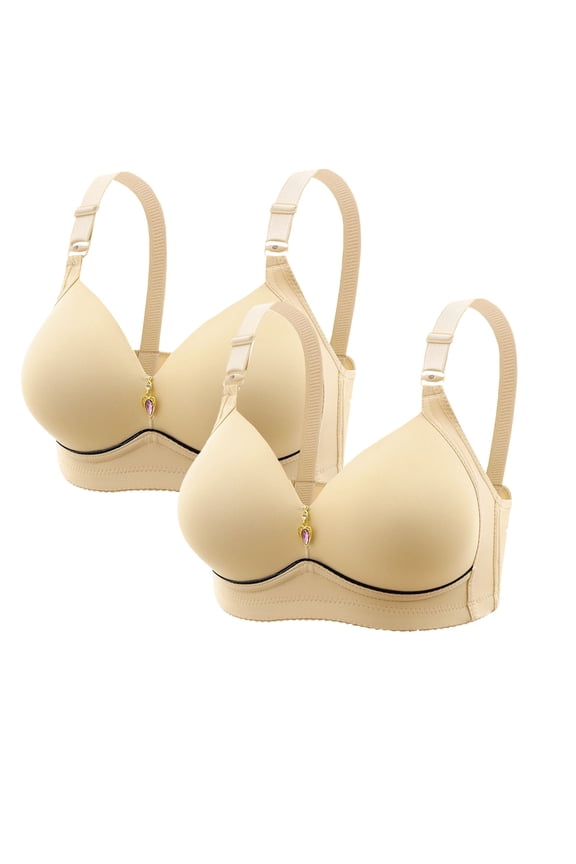 2 Pack Bras for Women Underwire, Plus Size Lifting Comfortable, V Neck, Full Coverage Everyday Bra Beige,M