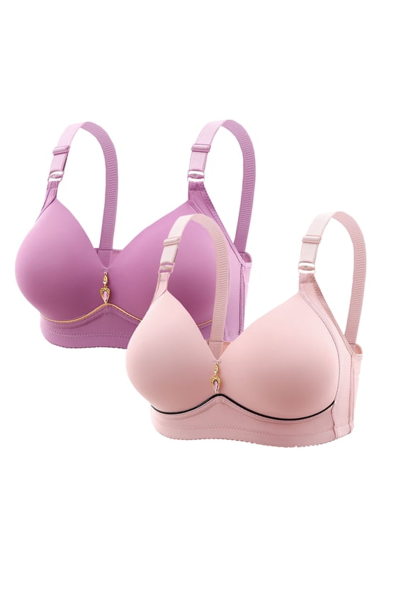 2 Pack Jelly Bras for Women No Underwire Wireless Bra with Support and Lift Full Coverage Plus Size Comfy Seamless Bra Rose Gold,M