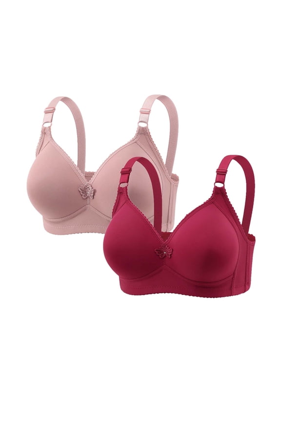 2 Pack Womens Wireless Push Up Bras for Women No Underwire Seamless Full Coverage Supportive T Shirt Everyday Bras Pink,2XL