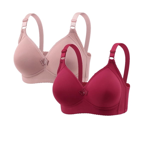 Hurxie 2 Pack Womens Wireless Push Up Bras for Women No Underwire Seamless Full Coverage Supportive T Shirt Everyday Bras Pink,L