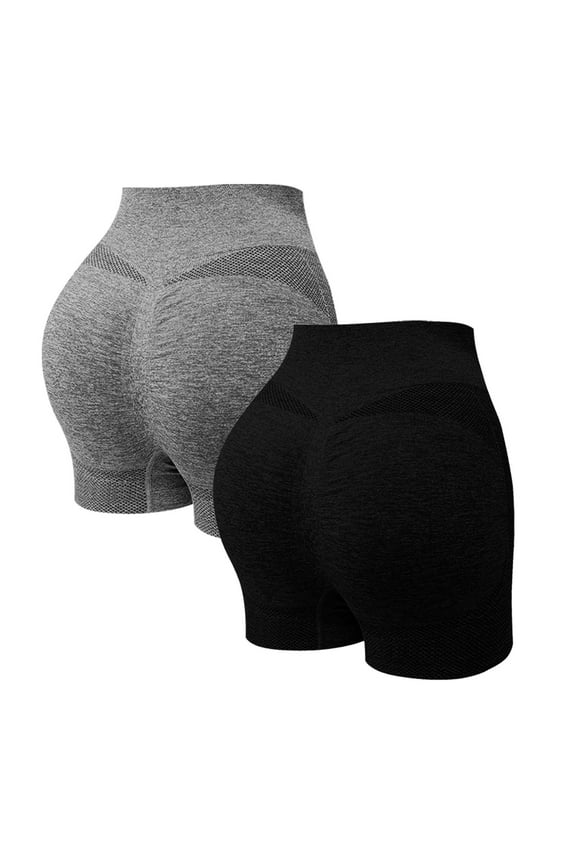 2 Pack Workout Gym Shorts Women Scrunch Butt Lifting Seamless High Waist Yoga Booty Shorts for Women Black S