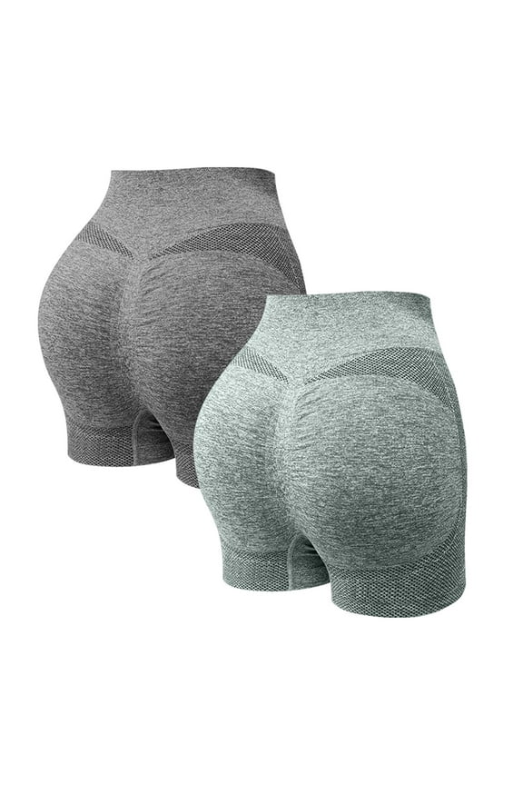 2 Pack Workout Gym Shorts Women Scrunch Butt Lifting Seamless High Waist Yoga Booty Shorts for Women Gray S