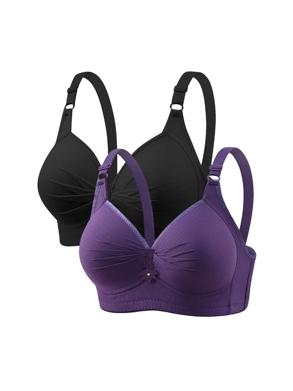2 Pcs V Neck Bra for Women with Straps Seamless Bra Black ,52