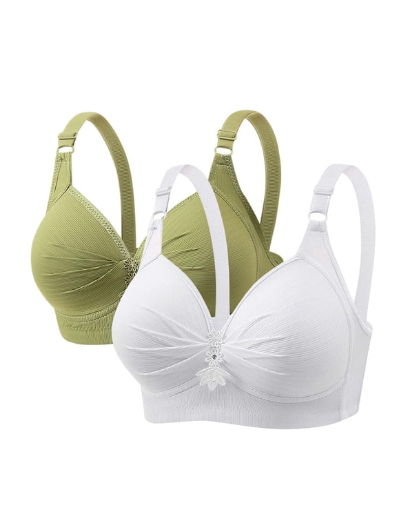 2 Pcs V Neck Bra for Women with Straps Seamless Bra White ,40