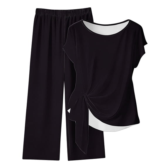 Hurxie 2 Piece Lounge Sets for Women Spring Vacation Summer Outfits Matching Two Pcs Knit Tracksuits Sweat Suits Black,M