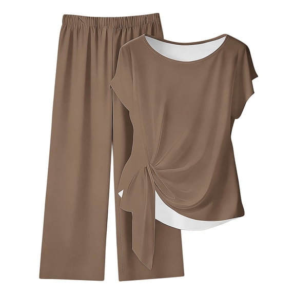 Hurxie 2 Piece Lounge Sets for Women Spring Vacation Summer Outfits Matching Two Pcs Knit Tracksuits Sweat Suits Brown,L