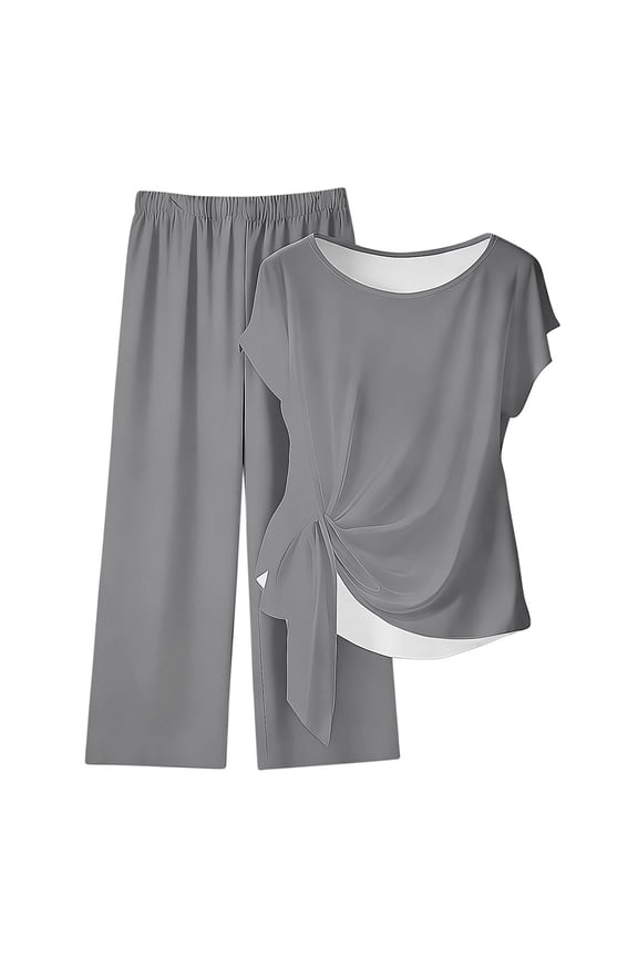 2 Piece Lounge Sets for Women Spring Vacation Summer Outfits Matching Two Pcs Knit Tracksuits Sweat Suits Gray,L