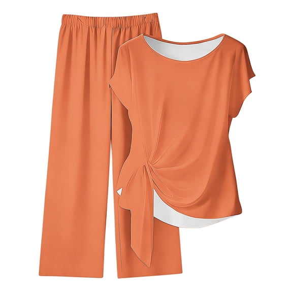Hurxie 2 Piece Lounge Sets for Women Spring Vacation Summer Outfits Matching Two Pcs Knit Tracksuits Sweat Suits Orange,2XL