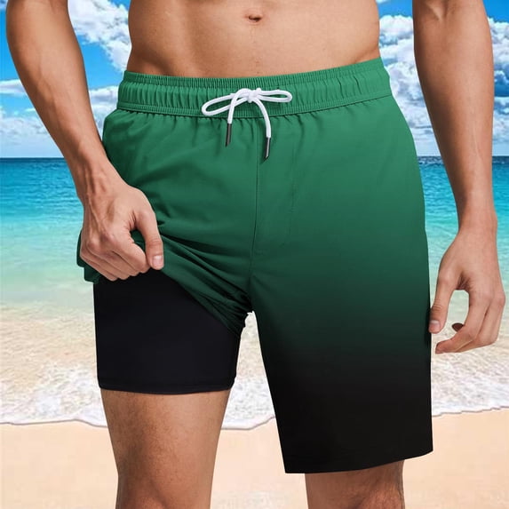 Hurxie 2 in 1 Mens Swim Trunks Swim Shorts Swim Suits Board Shorts Mint Green,S