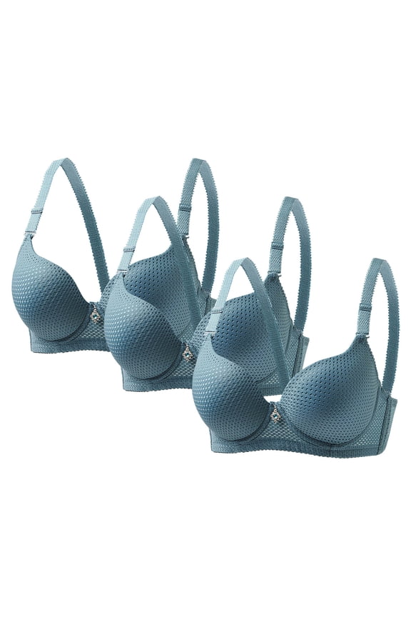 3 PC Bras for Women Plus Size, Full Coverage T Shirt Unlined Bra with Underwire for Heavy Breast Blue ,M