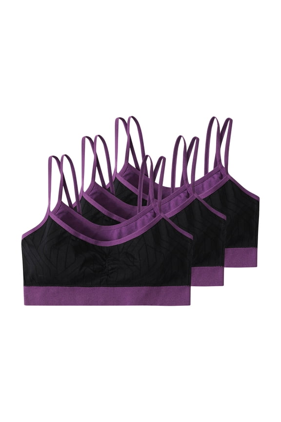3 PC Sports Bras for Women Adjustable Racerback Padded Full Coverage Bra for Gym Workout - for Large Bust Purple ,L