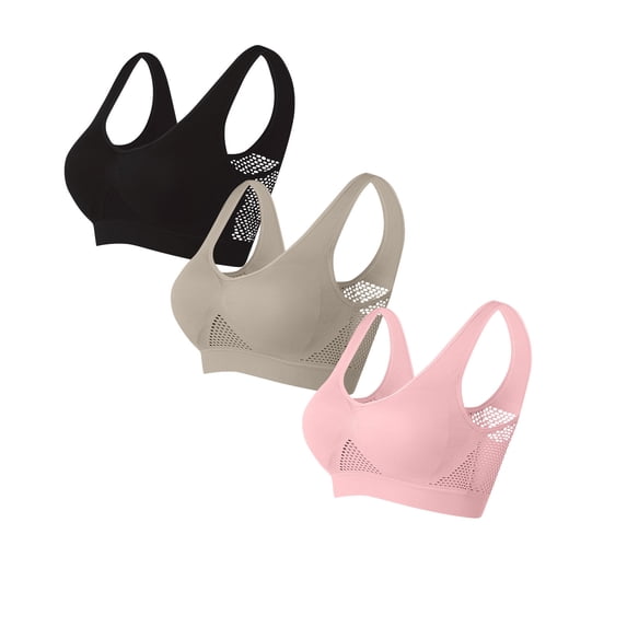 Hurxie 3 Pack High Impact Sports Bras for Women Plus Size Non Padded Wirefree Workout Bra Bounce Control Black,5XL