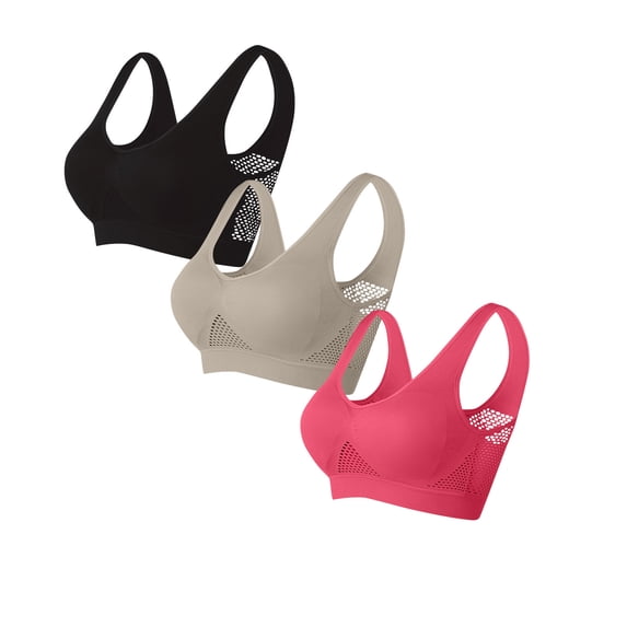 Hurxie 3 Pack High Impact Sports Bras for Women Plus Size Non Padded Wirefree Workout Bra Bounce Control Gray,2XL