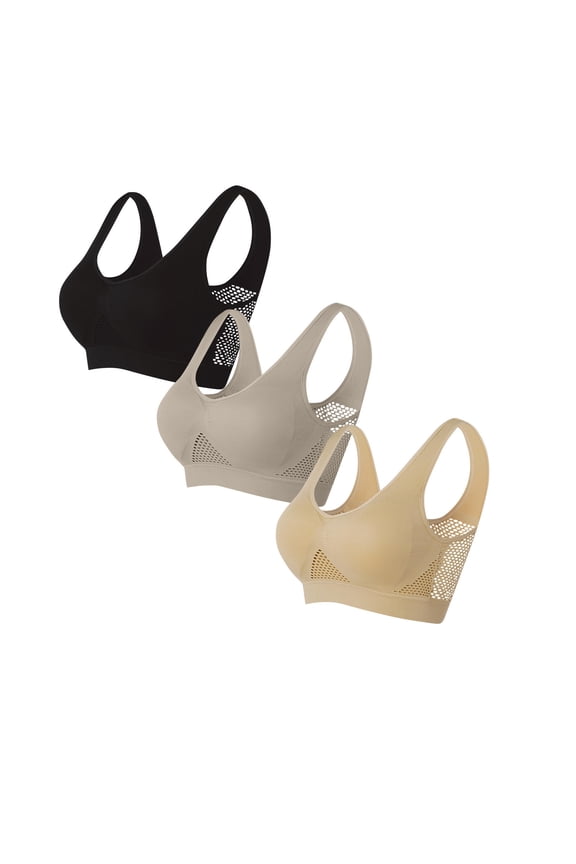 3 Pack High Impact Sports Bras for Women Plus Size Non Padded Wirefree Workout Bra Bounce Control Khaki,3XL