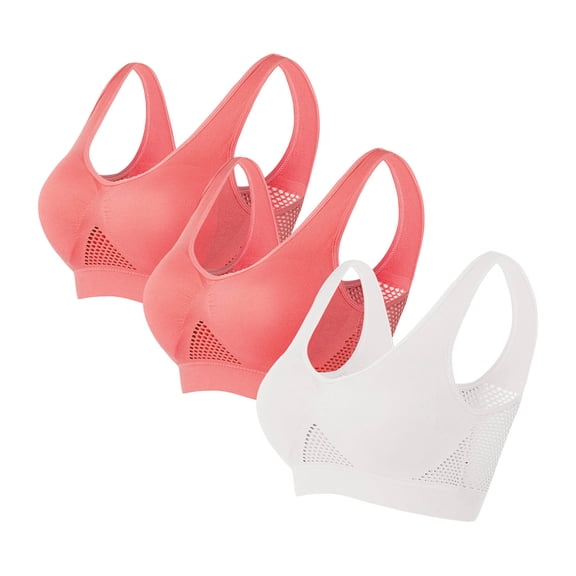 Hurxie 3-Pack Seamless Sports Bra Wirefree Yoga Bra for Women White ,5XL