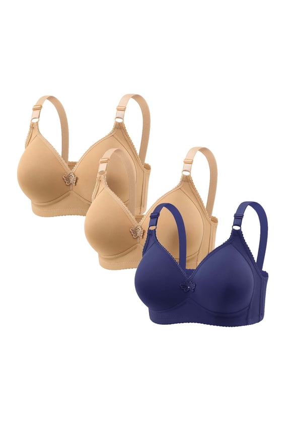 3 Pack Wireless Plus Size Bas for Women No Underwire Jelly Full Coverage Womens Bra Comfortable Blue,L