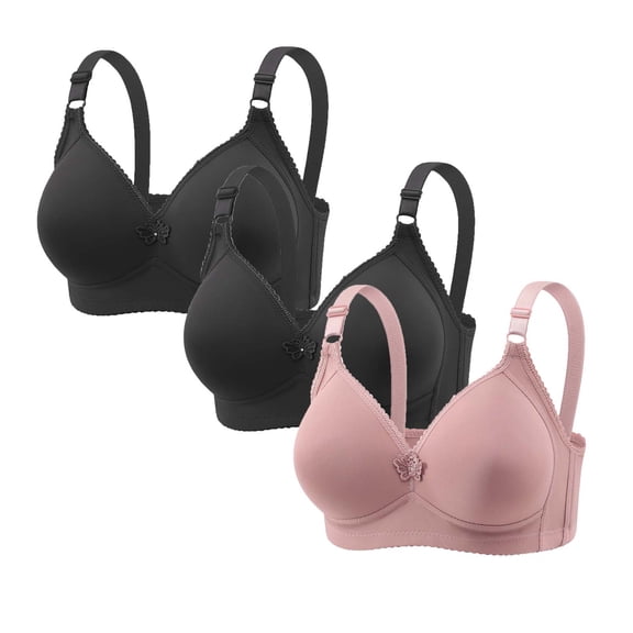 Hurxie 3 Pack Wireless Plus Size Bas for Women No Underwire Jelly Full Coverage Womens Bra Comfortable Pink,M