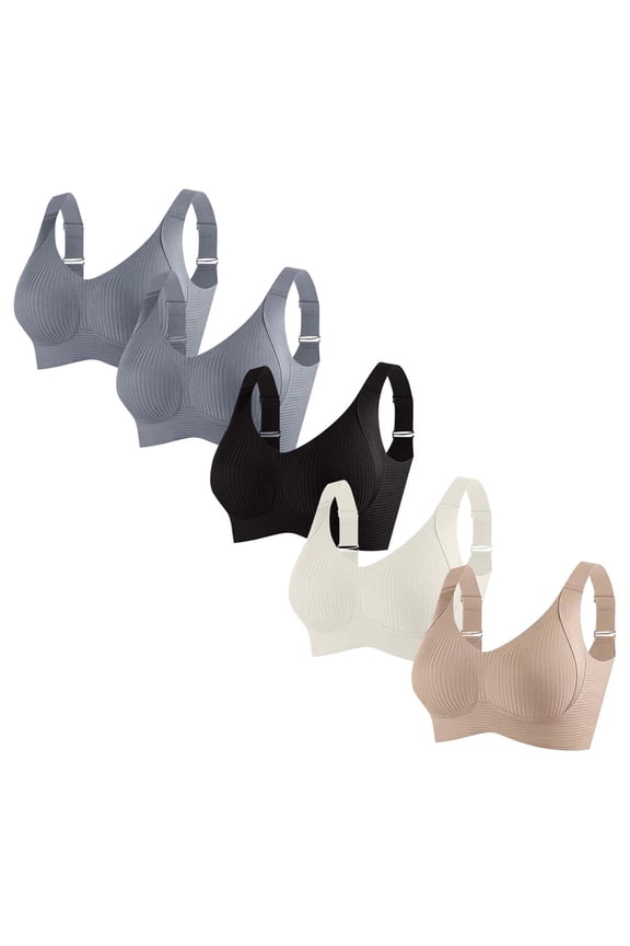 5 Pack T-Shirt Bras B Cup C Cup and D Cup Brown,S