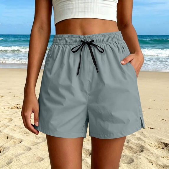 Hurxie Athletic Shorts for Women Bermuda High Waisted Hiking Shorts with Pockets Casual Summer Quick Dry Wear for Women Golf Gray,M