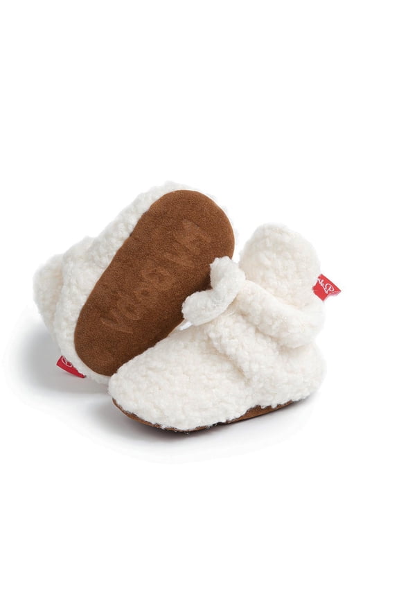 Baby Fleece Booties Newborn Unisex Booties Non-Slip Newborn Infant First Walkers Warm Shoes House Slippers for Baby Boys Baby Girls Toddlers White 0 Months