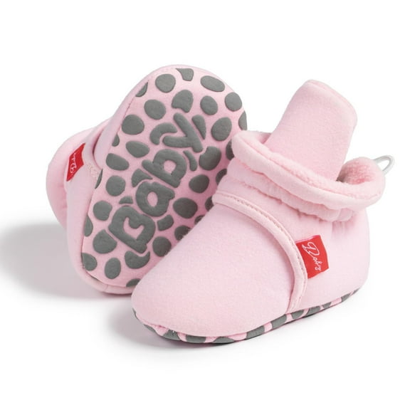 Hurxie Baby Fleece Booties Newborn Unisex Booties Non-Slip Newborn Infant First Walkers Warm Shoes House Slippers for Baby Girls Toddlers Pink 6 Months
