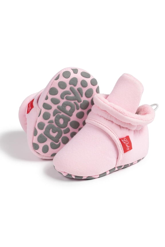 Baby Fleece Booties Newborn Unisex Booties Non-Slip Newborn Infant First Walkers Warm Shoes House Slippers for Baby Girls Toddlers Pink 6 Months