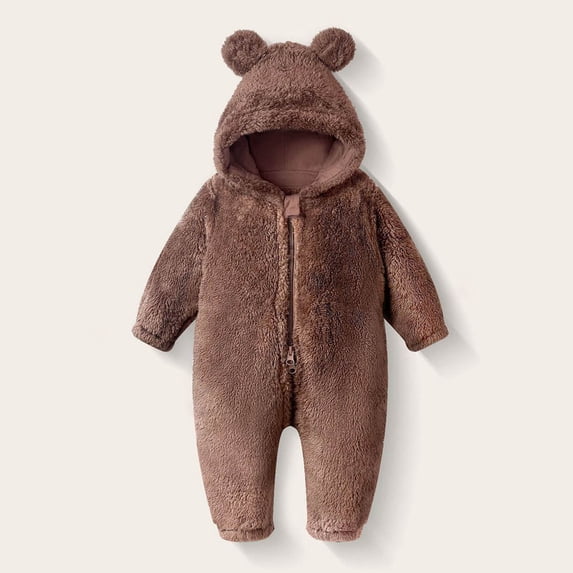 Hurxie Baby Fleece Jumpsuits Infant Bear Ear Snowsuit Newborn Hooded Romper Warm Coat 1-2 Years
