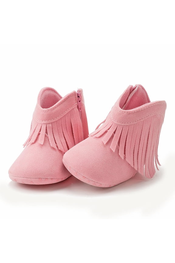 Baby Girls Cowboy Tassel Boots Side Zipper Moccasins Soft Bottom Non-Slip Toddler Shoe Pink 6 Months