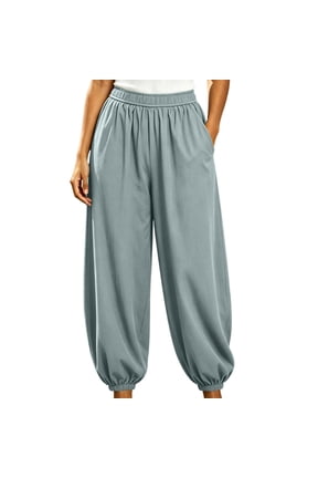 Baggy Wide Leg Pants Womens Barrel Pants Mid Waisted Balloon Pants with Pockets Gray,M