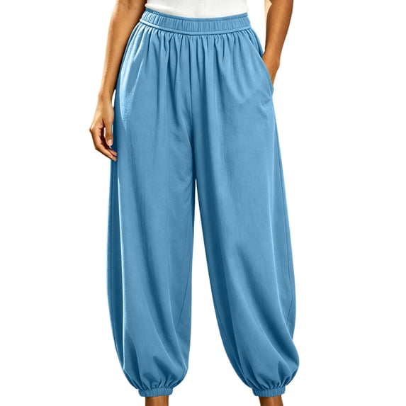 Hurxie Baggy Wide Leg Pants Womens Barrel Pants Mid Waisted Balloon Pants with Pockets Light Blue,XL