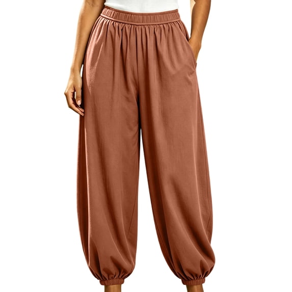 Hurxie Baggy Wide Leg Pants Womens Barrel Pants Mid Waisted Balloon Pants with Pockets Red,S
