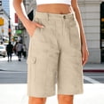 thumbnail image 1 of Hurxie Bermuda Shorts for Women Knee Length High Waisted Cotton Elastic Waist Summer Dressy Casual Long Chino Shorts Khaki,3XL, 1 of 7