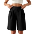 thumbnail image 1 of Hurxie Bermuda Shorts for Women Summer Dressy Casual Elastic High Waisted Wide Leg Knee Length Shorts with Pockets Black,S, 1 of 7