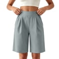 thumbnail image 1 of Hurxie Bermuda Shorts for Women Summer Dressy Casual Elastic High Waisted Wide Leg Knee Length Shorts with Pockets Gray,XL, 1 of 7